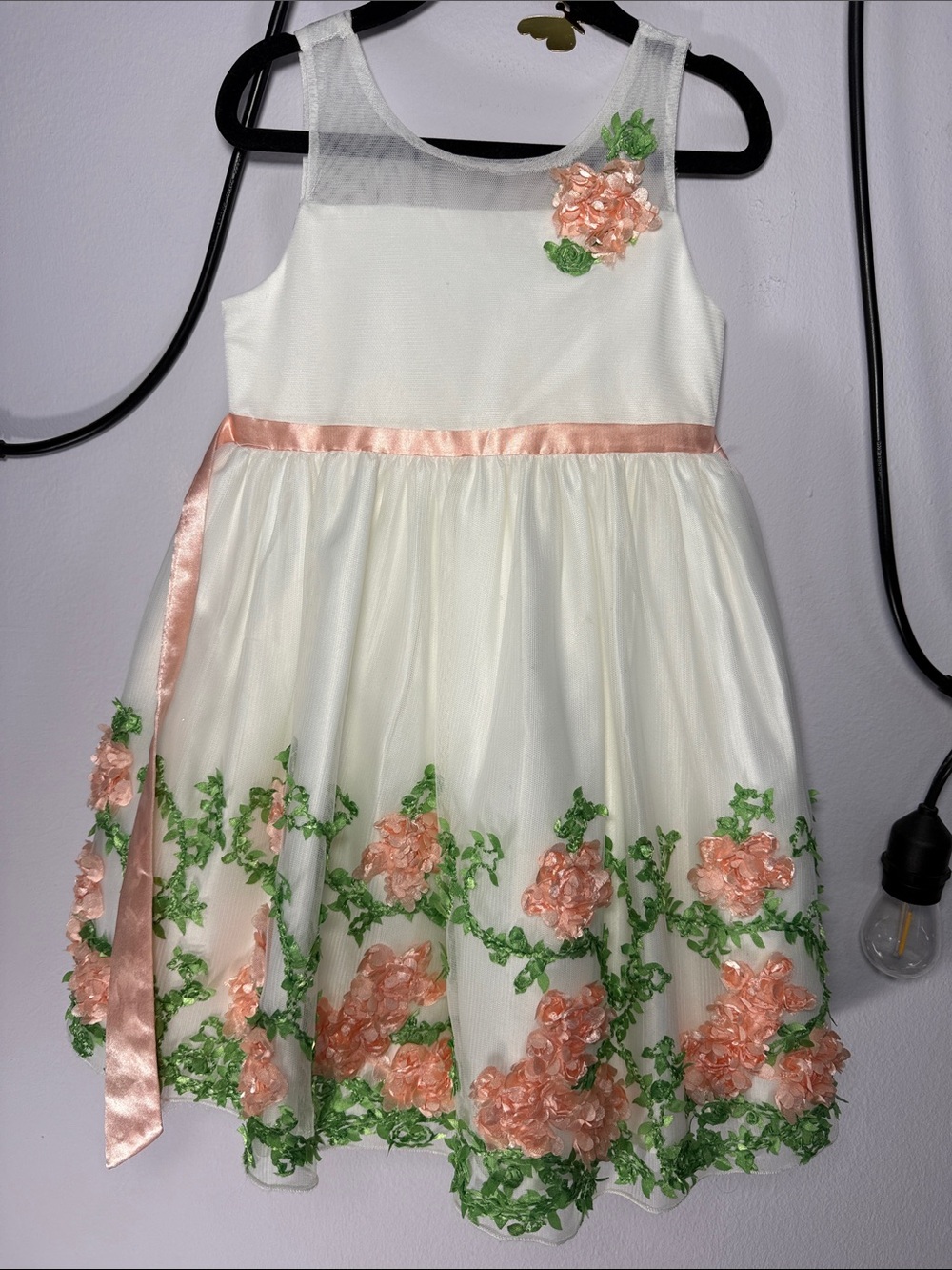 American Princess White Dress with Peach Floral Appliqués